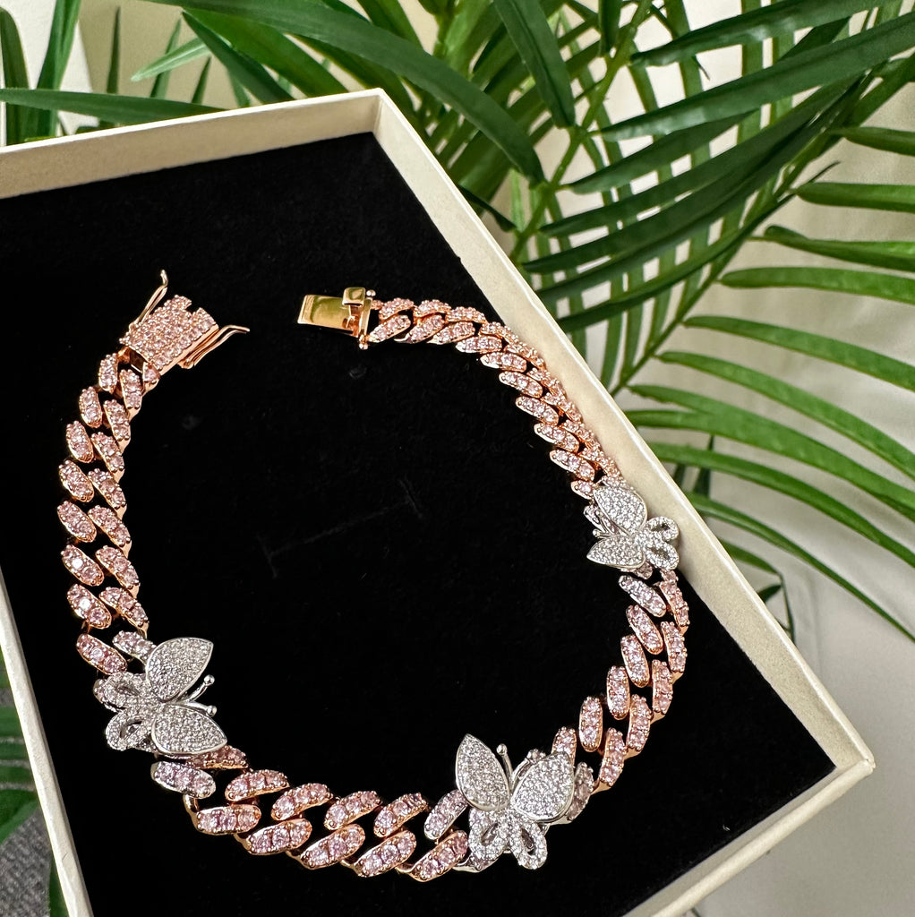 Pink & White Butterfly Anklet (Ships Same Day)